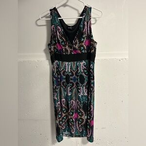 Ronni Nicole Black and Purple Paisley Midi Dress